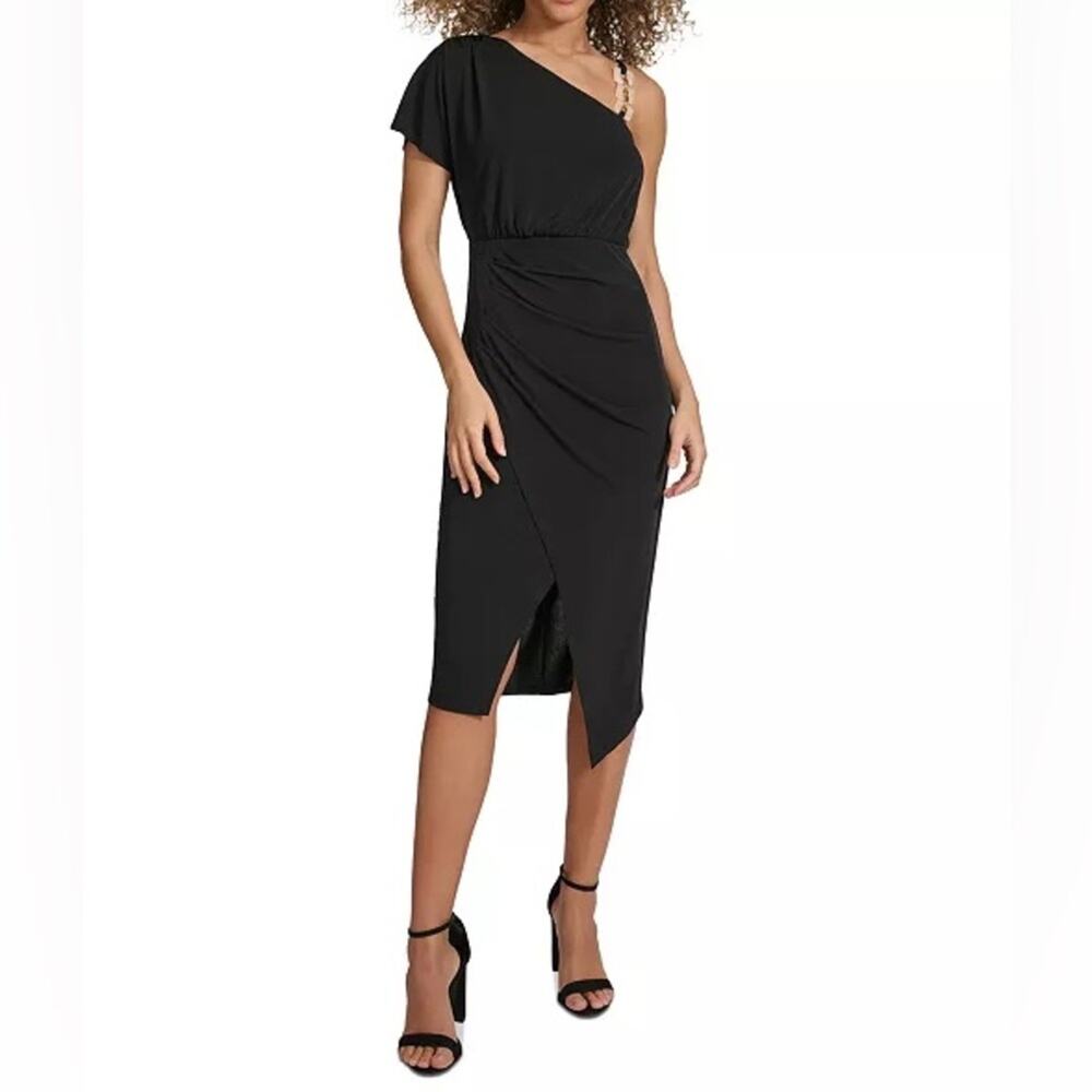 Siena Women's One-Shoulder Midi Dress Black Sz 10